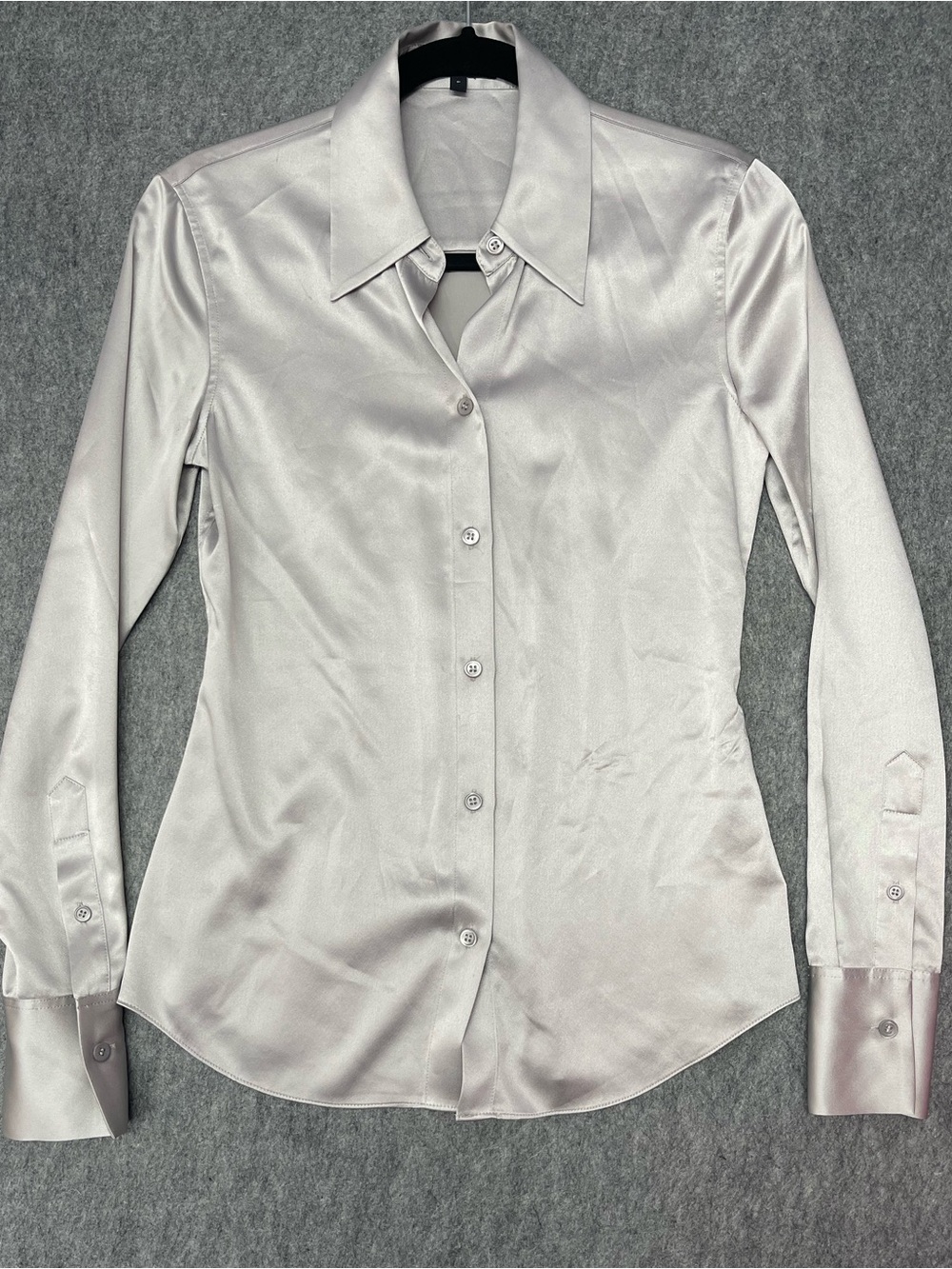 Theory Silver Satin Button-Down Shirt
